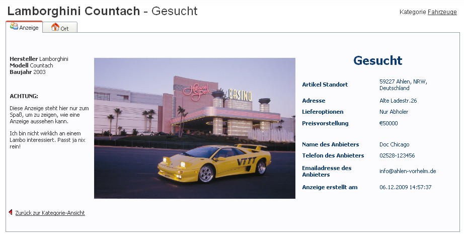 Eine Kleinanzeige mit Bild